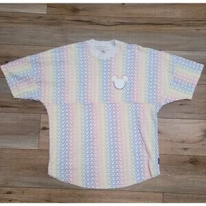 Disney Spirit Jersey Short Sleeve Mickey Spell Out Rainbow Print Size M